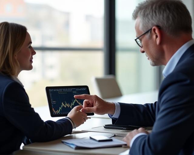 A mentor guiding a student through real-time market charts